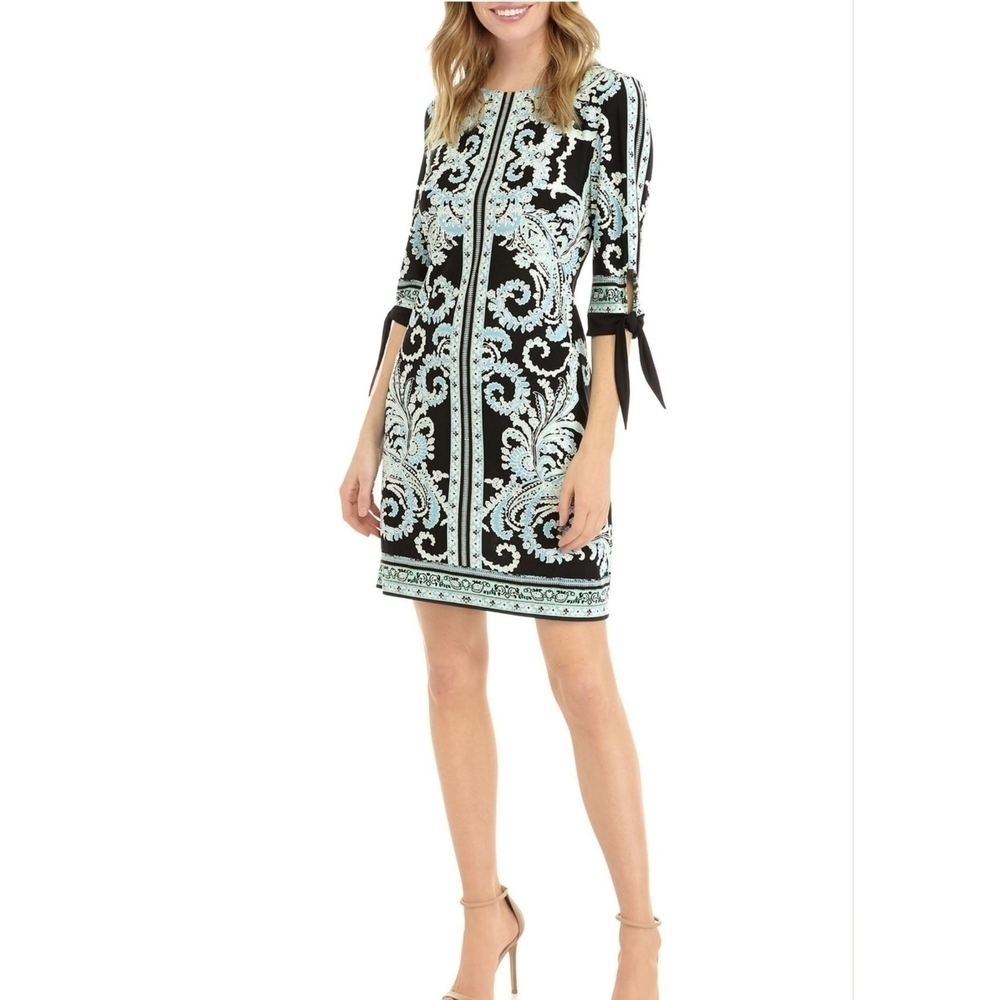 Sandra Darren Black/aqua Classic Romantic Paisley Dress Size XL